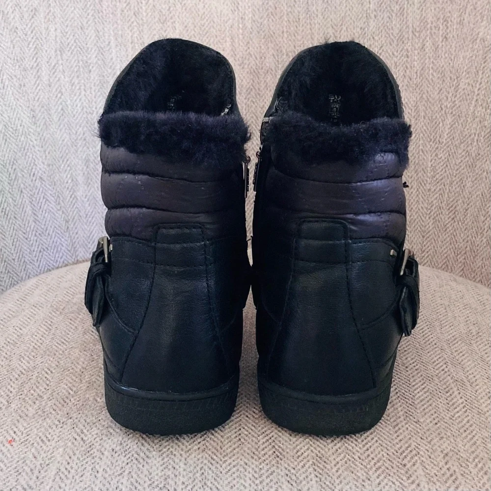 Geox Black Leather Fur-Lined Buckle Women's Boots